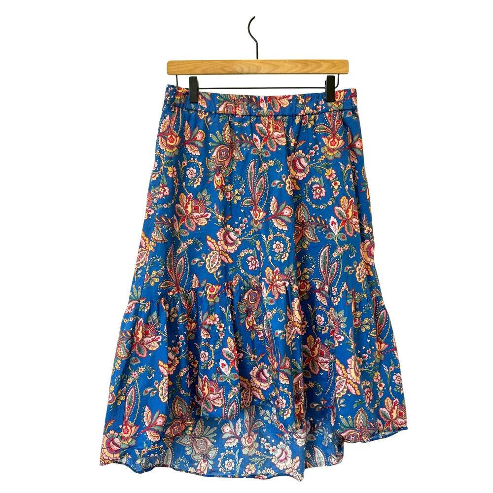 J.Crew Liberty London Flora Belle Midi Skirt Blue Floral High-Low Cottagecore